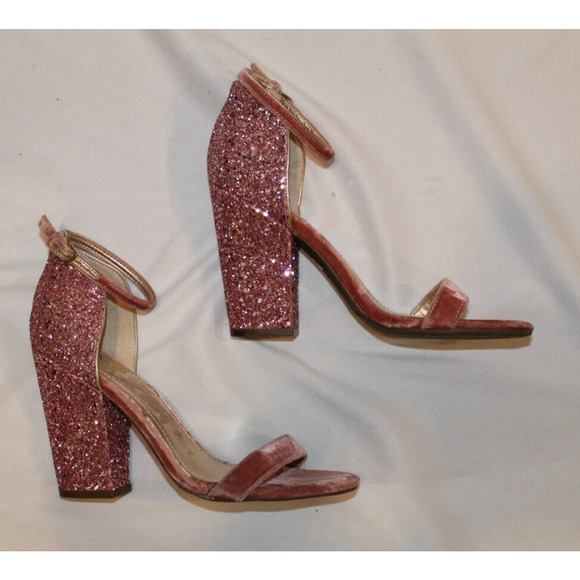 NEW Guess Womens BamBam Open Toe Velvet Glitter Ankle Strap Sandals Pink Sz 7.5 - Picture 5 of 6
